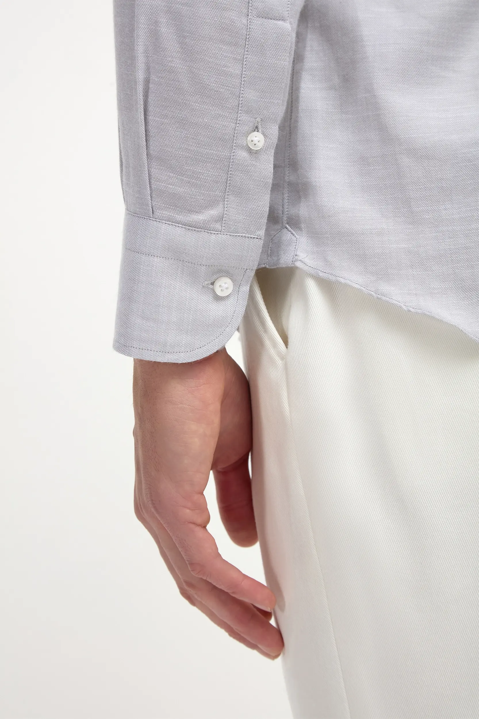Stone chambray button down shirt - Made in Italy - Image 4