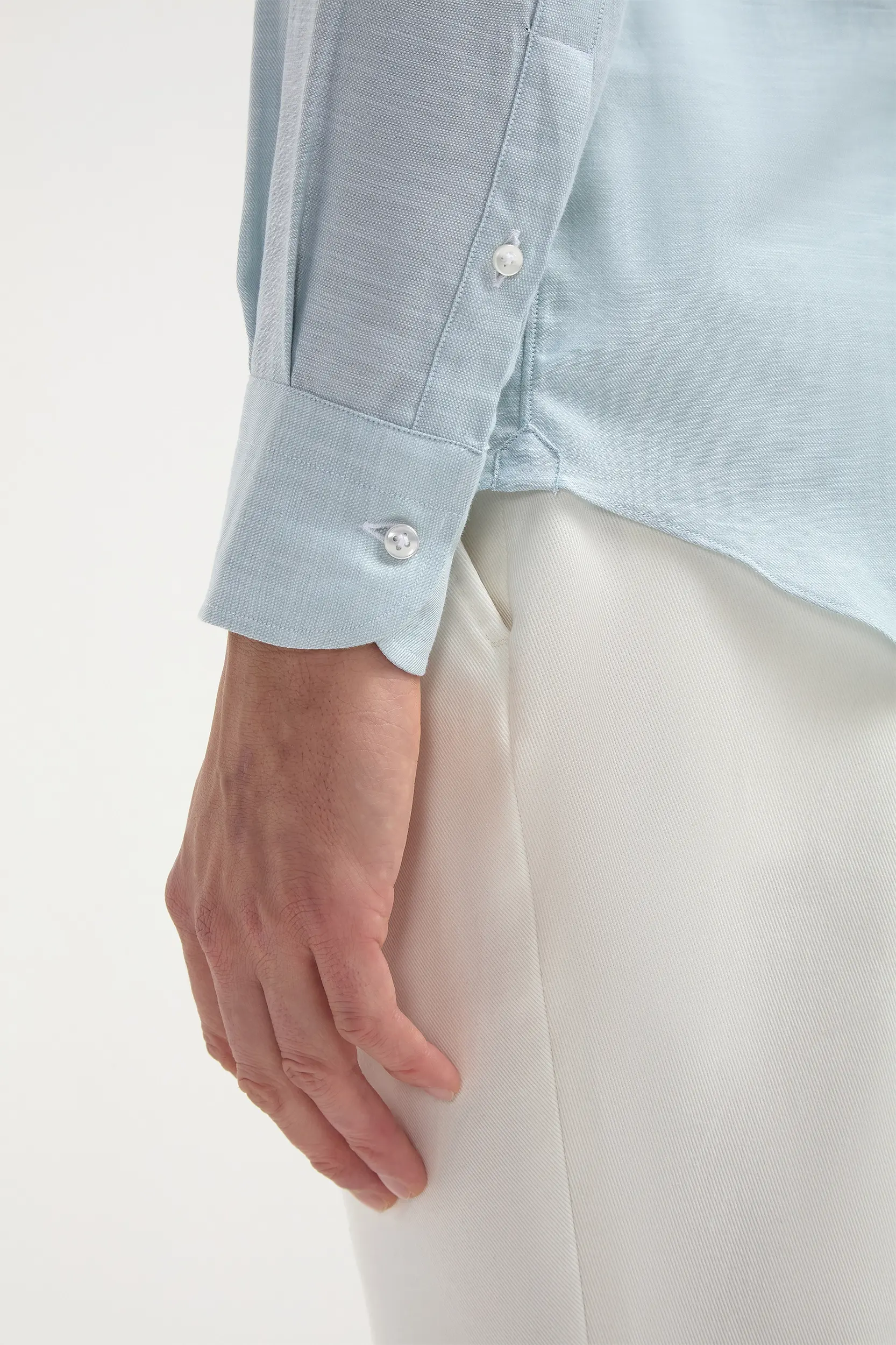 Water green chambray button down shirt - Made in Italy - Image 3